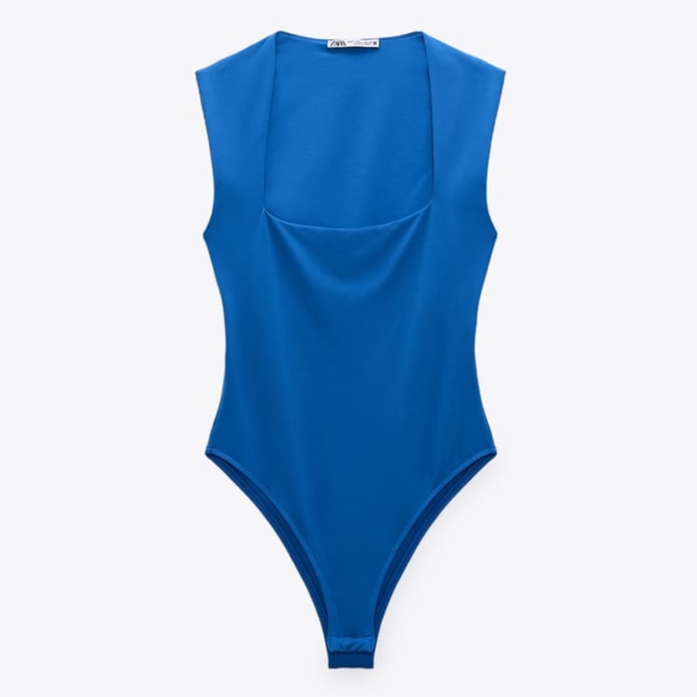 Zara Bright Blue Straight Neckline Bodysuit - size small